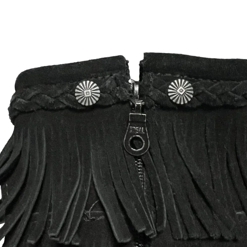 Minnetonka Sz 12 Black Suede Leather Fringe Boots
